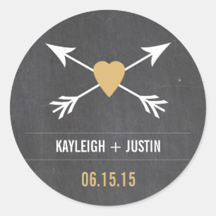 Chalkboard Gold Heart + Arrow Etiquetas de bodas