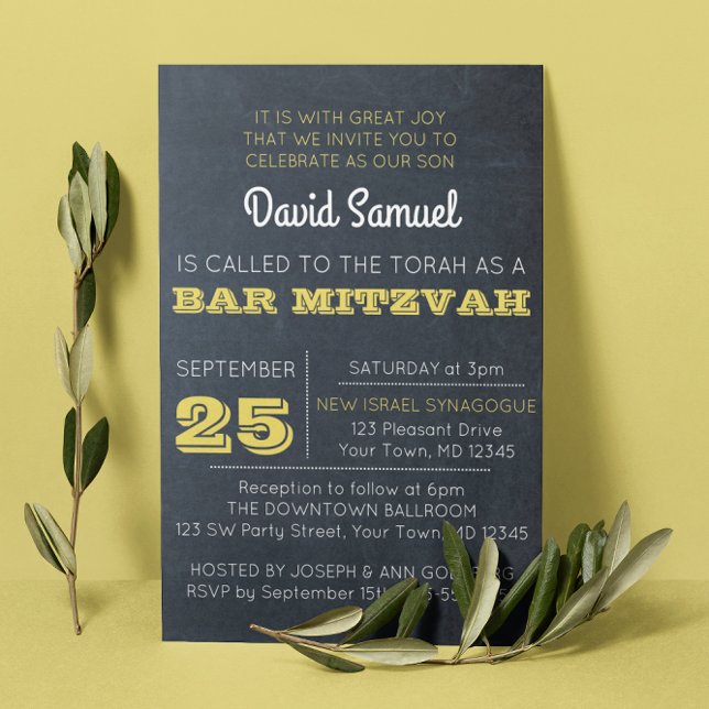 Chalkboard Golden Bar Mitzvah Invitación (Subido por el creador)