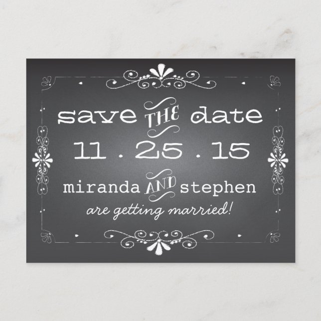 Chalkboard Guardar la tarjeta postal del Boda de f (Anverso)
