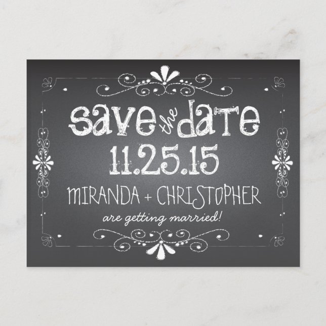 Chalkboard Guardar la tarjeta postal del Boda de f (Anverso)