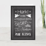 Chalkboard Hark La tarjeta de canto Herald Angels<br><div class="desc">Chalkboard Navidades cristianos tarjeta con la canción,  ‘¡Hark! The Herald Angels Cantan’,  con ángeles,  estrellas del norte,  remolinos y los tres sabios. Dale esta carta de moda al cristiano en tu vida para celebrar el nacimiento de Jesucristo.</div>