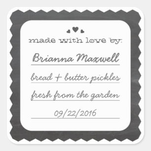 Chalkboard Hearts Food Gift Label Pegatina cuadrad