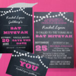 Chalkboard Ilumina Invitación a Mitzvah Bat Rosa o<br><div class="desc">Estas invitaciones casuales a la moda son perfectas para cualquier celebración de Bat Mitzvah. Cada línea de texto es totalmente personalizable para decir lo que usted quiere!</div>