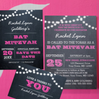 Chalkboard Ilumina Invitación a Mitzvah Bat Rosa o