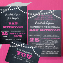 Chalkboard Ilumina Invitación a Mitzvah Bat Rosa o