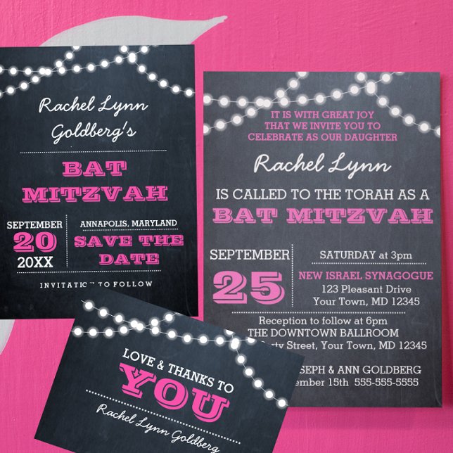 Chalkboard Ilumina Invitación a Mitzvah Bat Rosa o (Subido por el creador)