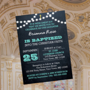 Chalkboard Ilumina Invitación al Bautismo Verde az