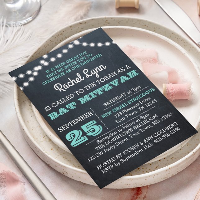 Chalkboard Ilumina Invitación Verde azulada Bat Mi (Subido por el creador)