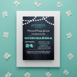 Chalkboard Ilumina Invitación Verde azulada Quince