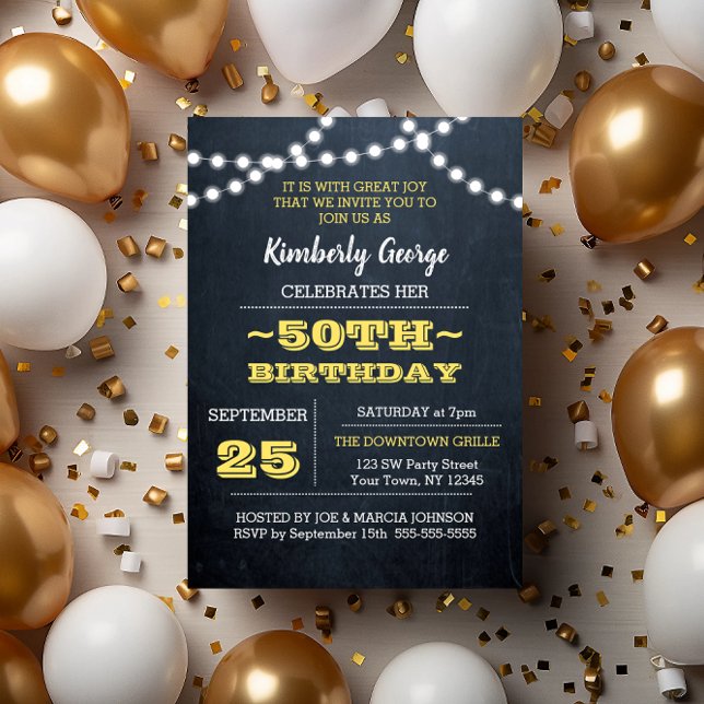 Chalkboard Ilumina Oro Invitación a los 50 cumplea (Subido por el creador)