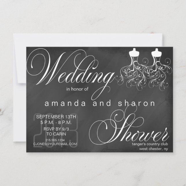 Chalkboard Invitación a ducha de boda lesbiana (Anverso)