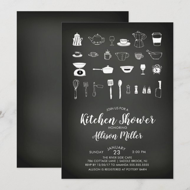 Chalkboard Kitchen Bridal Shower Invitación (Anverso / Reverso)