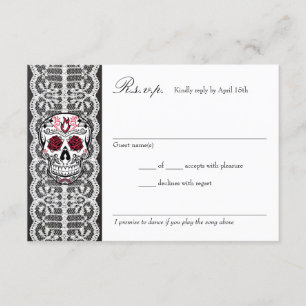 Chalkboard Lace Red & Black Sugar Skull Tarjetas R