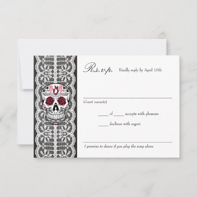 Chalkboard Lace Red & Black Sugar Skull Tarjetas R (Anverso)