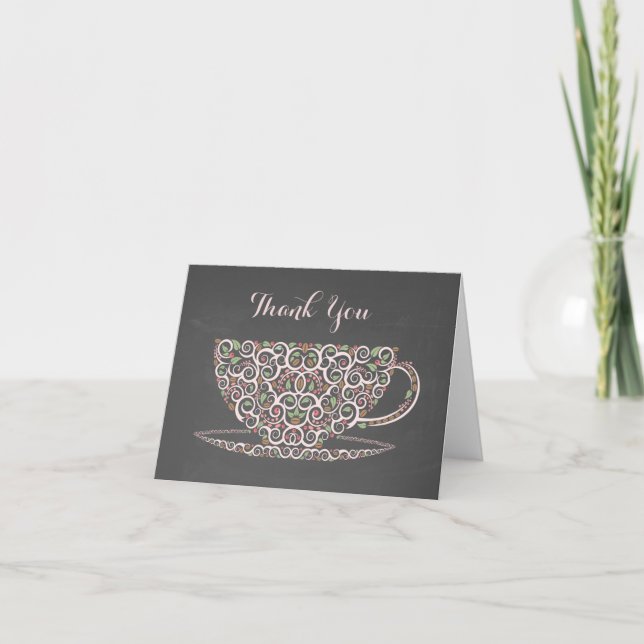 Chalkboard Lacy Teacup Tea Tarjeta de nota de agra (Anverso)