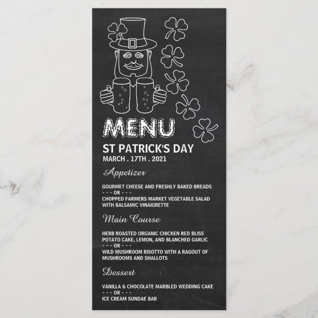 Chalkboard Leprechaun, Tarjeta de menú del Día de  (Anverso)