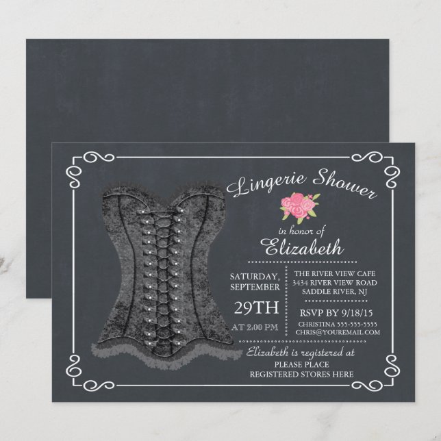 Chalkboard Lingerie Bridal Shower Invitación (Anverso / Reverso)