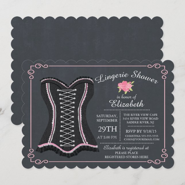 Chalkboard Lingerie Bridal Shower Invitación (Anverso / Reverso)