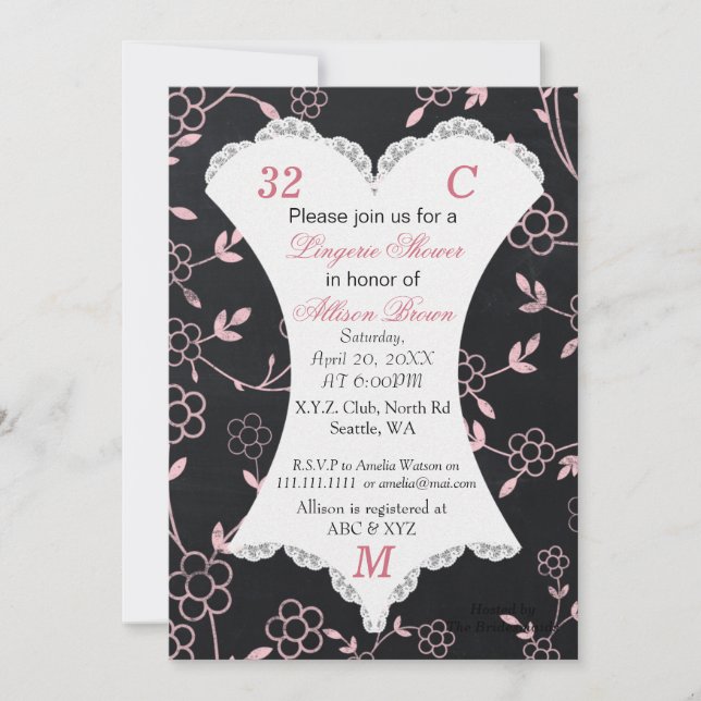 Chalkboard Lingerie Shower Bachelorette Invitación (Anverso)