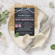 Chalkboard Luces Invitación de Bat Rosa Mitzvah