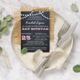 Chalkboard Luces Invitación de Bat Rosa Mitzvah