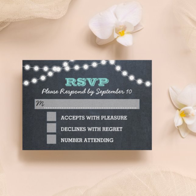 Chalkboard Luces Verde azulada Bat Mitzvah RSVP Ca (Subido por el creador)