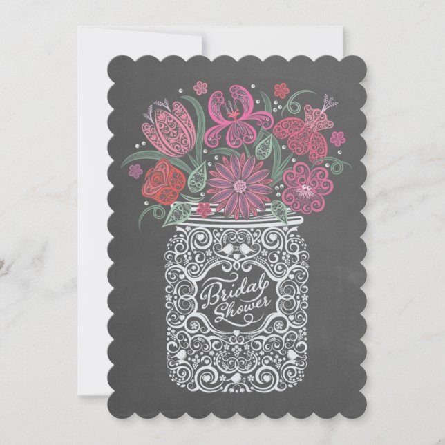 Chalkboard Mason Jar Bridal Shower Invitación (Anverso)