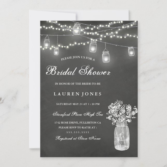 Chalkboard Mason Jar Bridal Shower Invitación (Anverso)