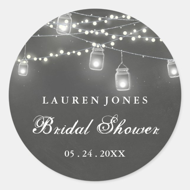 Chalkboard Mason Jar Bridal Shower Pegatina (Anverso)