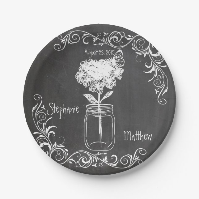 CHALKBOARD MASON JAR GARDEN PLATOS DE PAPEL DE BOD (Anverso)