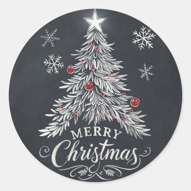 Chalkboard Merry Christmas Tree Sello para sobres (Anverso)