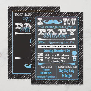 Chalkboard Mustache Boy Baby Shower Invitaciones