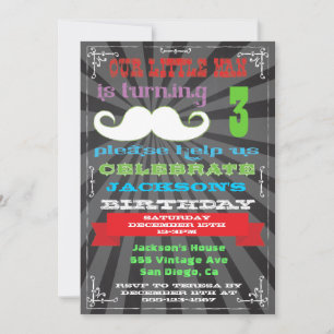 Chalkboard Mustache Invitaciones a fiesta de cumpl