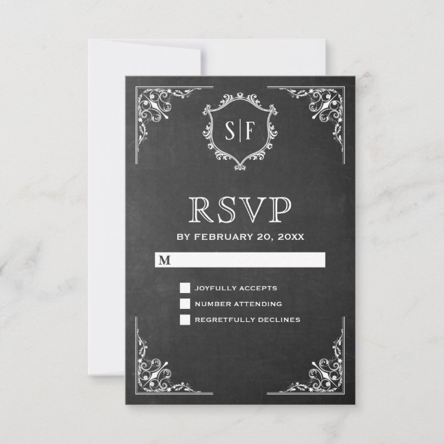 Chalkboard Ornate Monograma RSVP (Anverso)