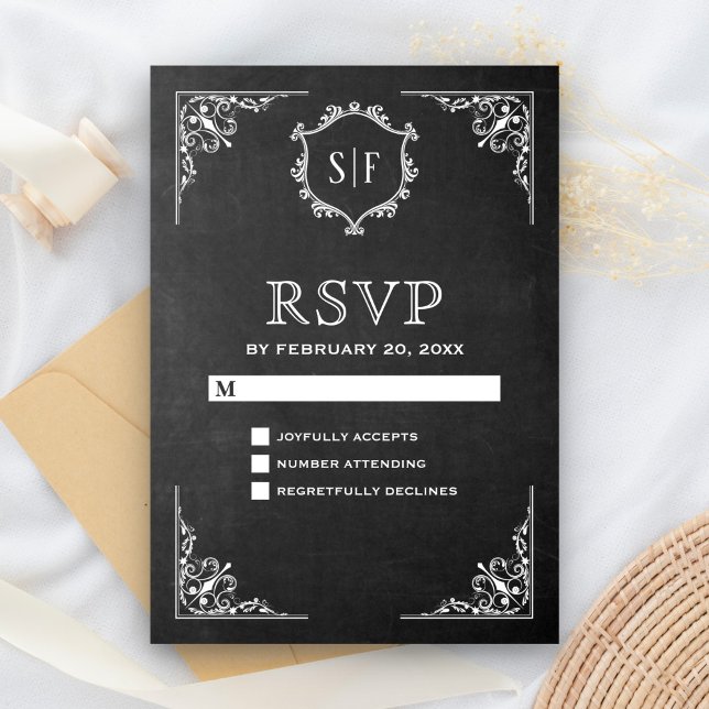 Chalkboard Ornate Monograma RSVP (Subido por el creador)