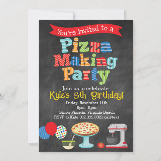 Chalkboard Pizza Hacer Invitación De Fiesta (Prima