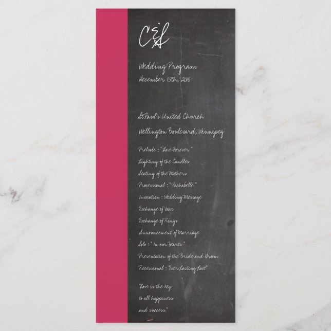 Chalkboard Programas de Boda Rosa (Anverso)