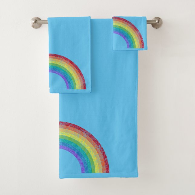 CHALKBOARD RAINBOW BLUE BATHROOM TOWALL SET (In situ)