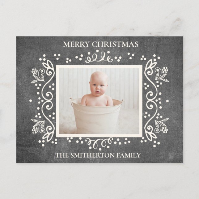 Chalkboard ruso vintage Foto Feliz Navidad (Anverso)