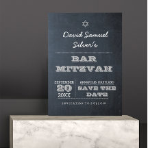 Chalkboard Silver Bar Mitzvah Guardar la tarjeta d
