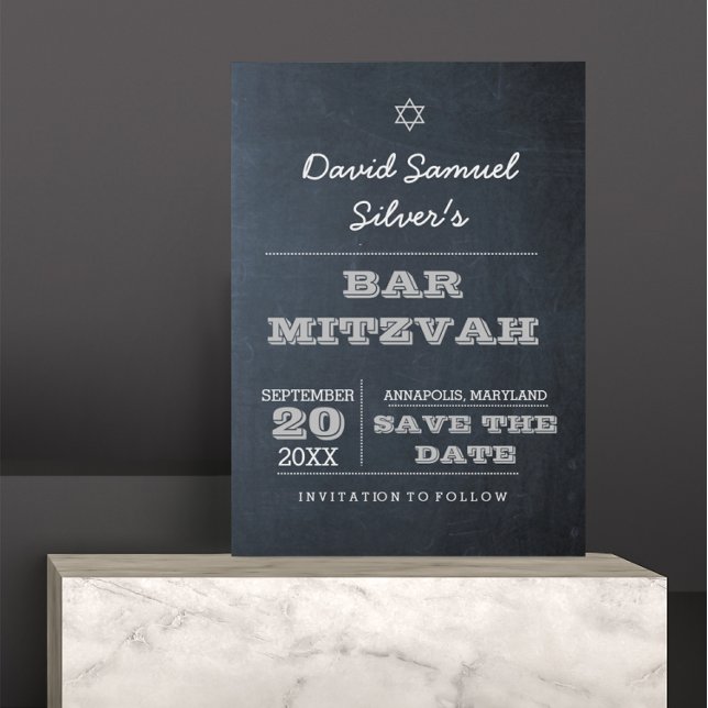 Chalkboard Silver Bar Mitzvah Guardar la tarjeta d (Subido por el creador)