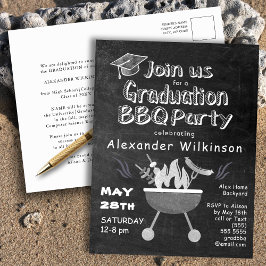 Chalkboard Simple Graduation BBQ Party Invitación