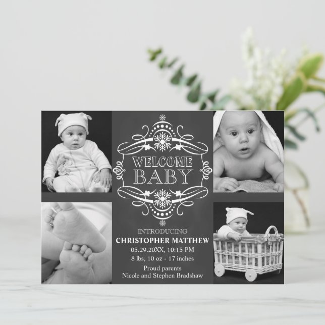 Chalkboard Snowflake Winter Tarjeta fotográfica mú (Anverso de pie)