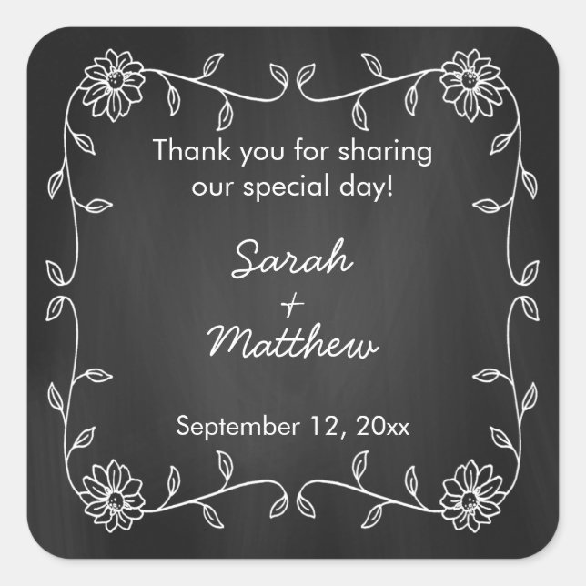Chalkboard Sunflower Wedding Pegatinas favoritos (Anverso)