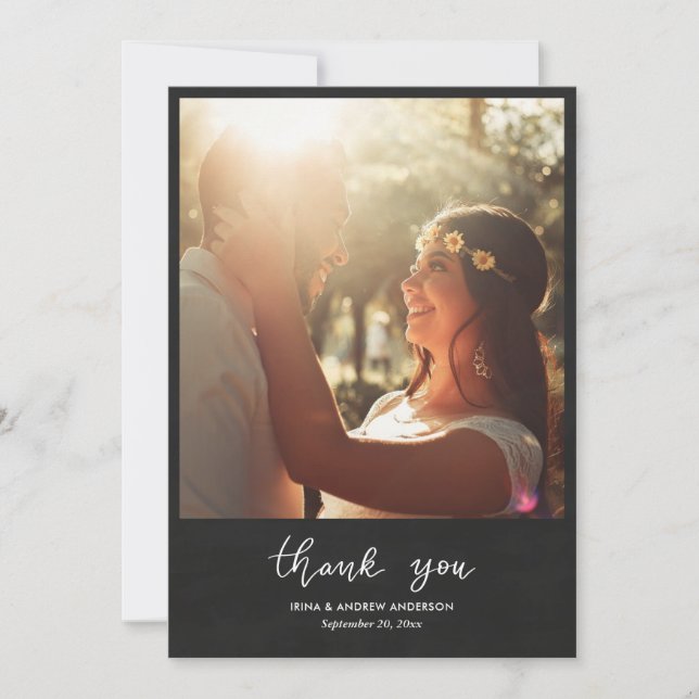 Chalkboard Thank You Script Wedding Couple Photo (Anverso)