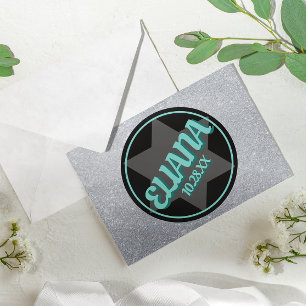 Chalkboard Verde azulado Sparkly Name Logo Bat Mit