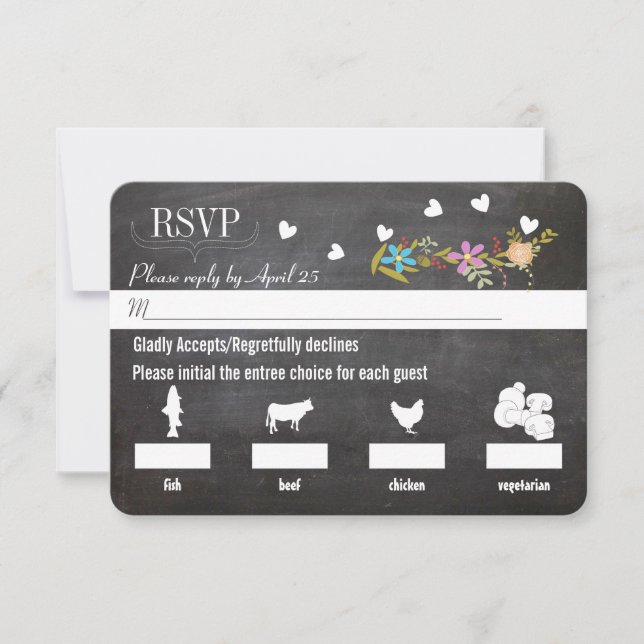 Chalkboard Vintage Floral Garland Wedding RSVP (Anverso)