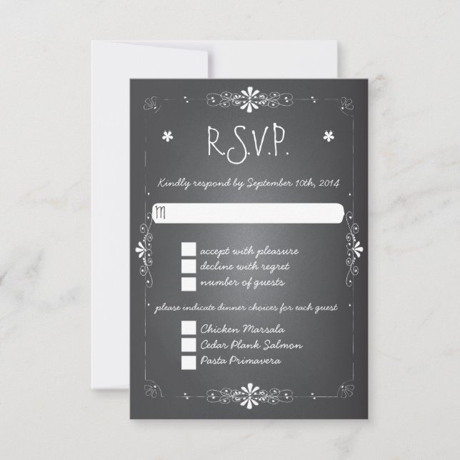 Chalkboard Wedding Tarjeta de respuesta RSVP con c (Anverso)