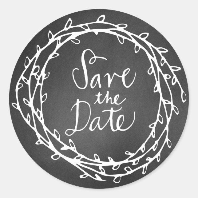 Chalkboard Wreath Wedding Save the Date Pegatina (Anverso)