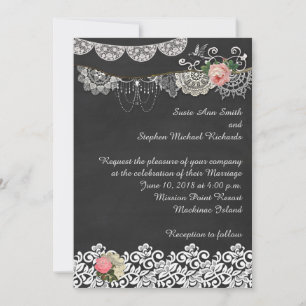 Chalkboard y Lace ShabbyChic Wedding Invitación